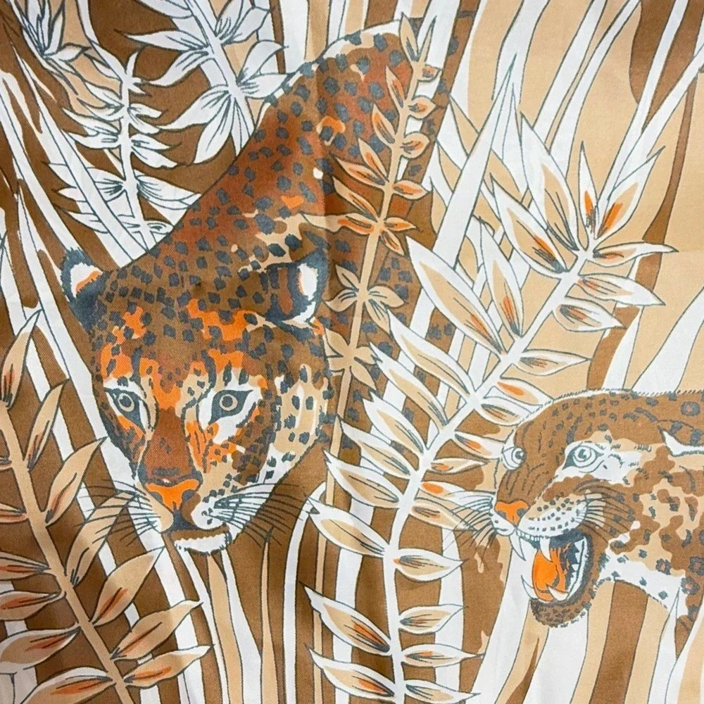 Scarf Oblong Women 13x43 Brown Leopard Safari Tropical Jungle Print Vintage